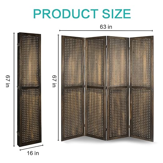 Babion 4 Panel Pegboard Display, Peg Board Room Divider Freestanding Folding - Image 5