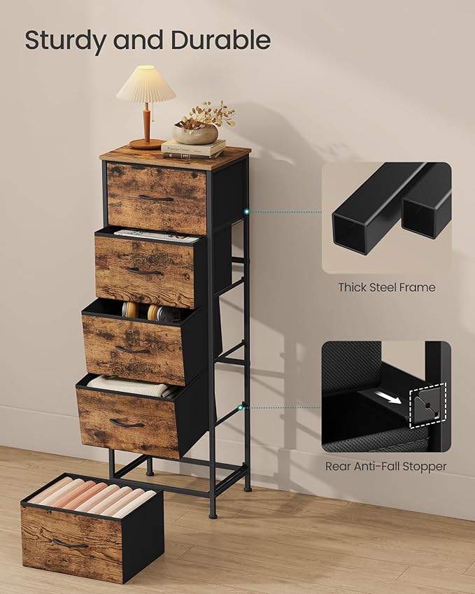SONGMICS Dresser for Bedroom, Chest of Drawers, 5 Non-Woven Fabric Drawers - Image 6
