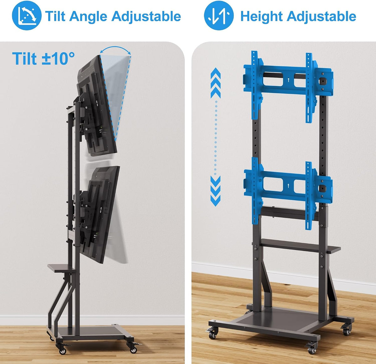 Rolling Dual TV Stand, Mobile TV Cart for Two 32-55 inch TVs