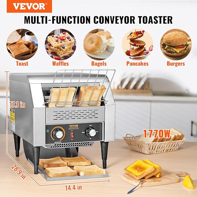 VEVOR Commercial Conveyor Toaster, 300 Slices/Hour, Heavy Duty Stainless Steel - Image 2