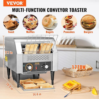VEVOR Commercial Conveyor Toaster, 300 Slices/Hour, Heavy Duty Stainless Steel - Image 2
