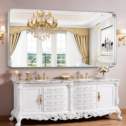CIRCUMI Silver Bathroom Mirror, Rounded Corner, Tempered Glass, Large Mirror - Image 6