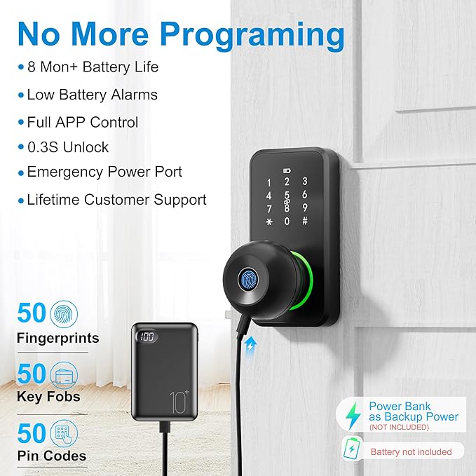 Smart Door Lock with Knob, LinkThai Keyless Entry Fingerprint Lock with - Image 7