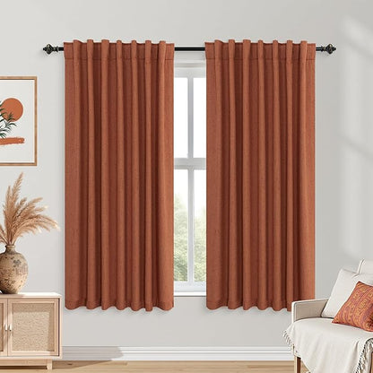 KOUFALL Back Tab Linen Blackout Curtains by KOUFALL