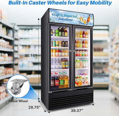 Commercial Display Beverage Fridge, 40″ Double Glass Door Refrigerator - Image 9