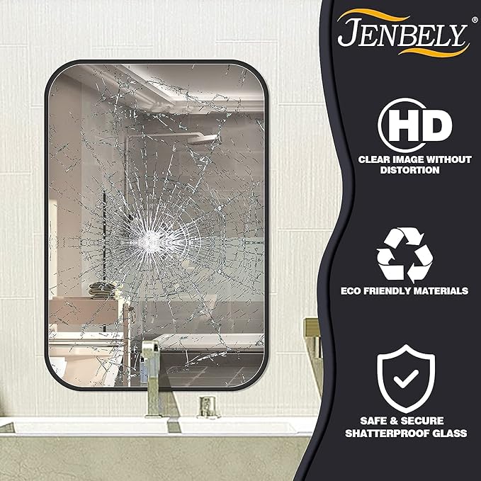 22x30 Inch Black Wall Mirror for Bathroom, Brushed Metal Framed Mirror - Image 5