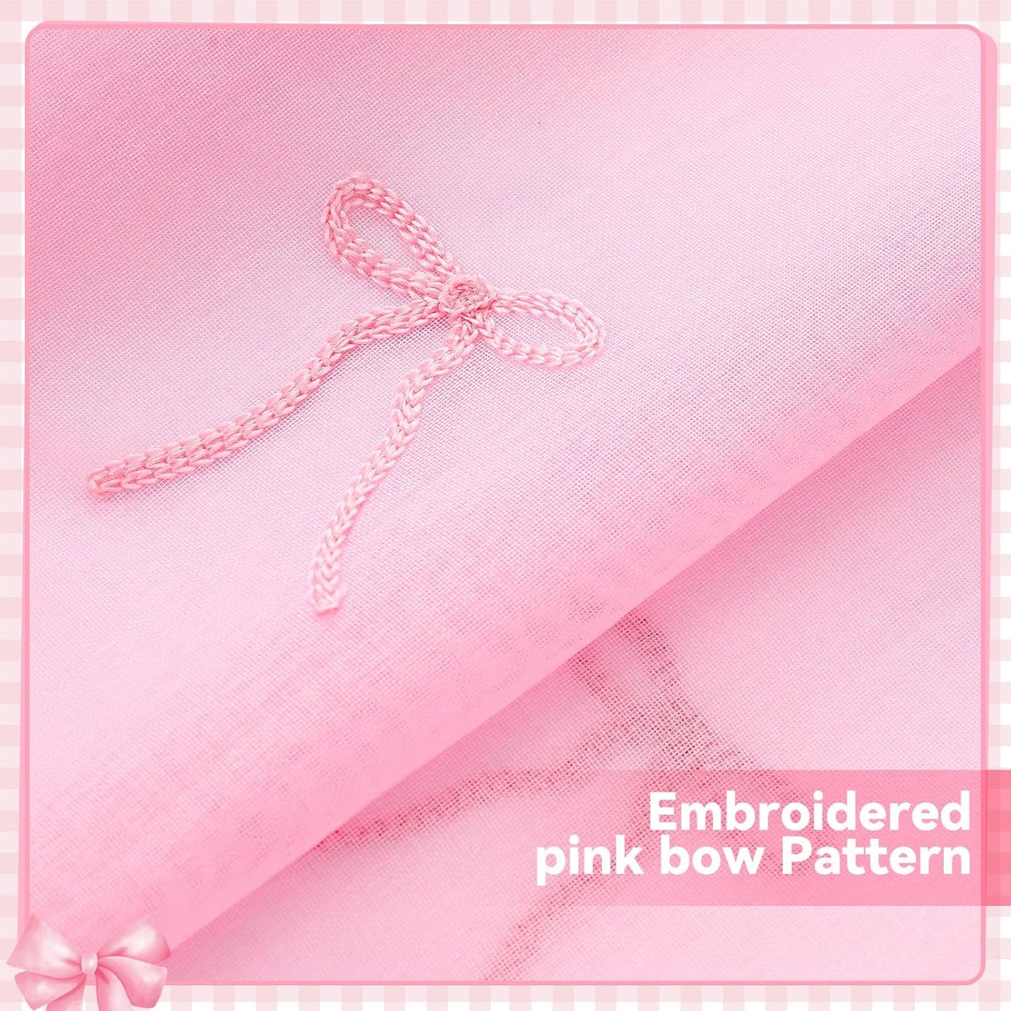 Tegeme 2 Panels Pink Bow Sheer Curtains for Bedroom 84 Inch | Embroidered Voile for Girls Room, Light Filtering Bedroom Decor, Sheer Panels for Kids Teens, Decorative Window Drapes