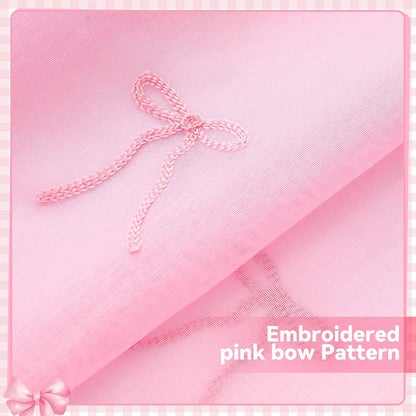 Tegeme 2 Panels Pink Bow Sheer Curtains for Bedroom 84 Inch | Embroidered Voile for Girls Room, Light Filtering Bedroom Decor, Sheer Panels for Kids Teens, Decorative Window Drapes