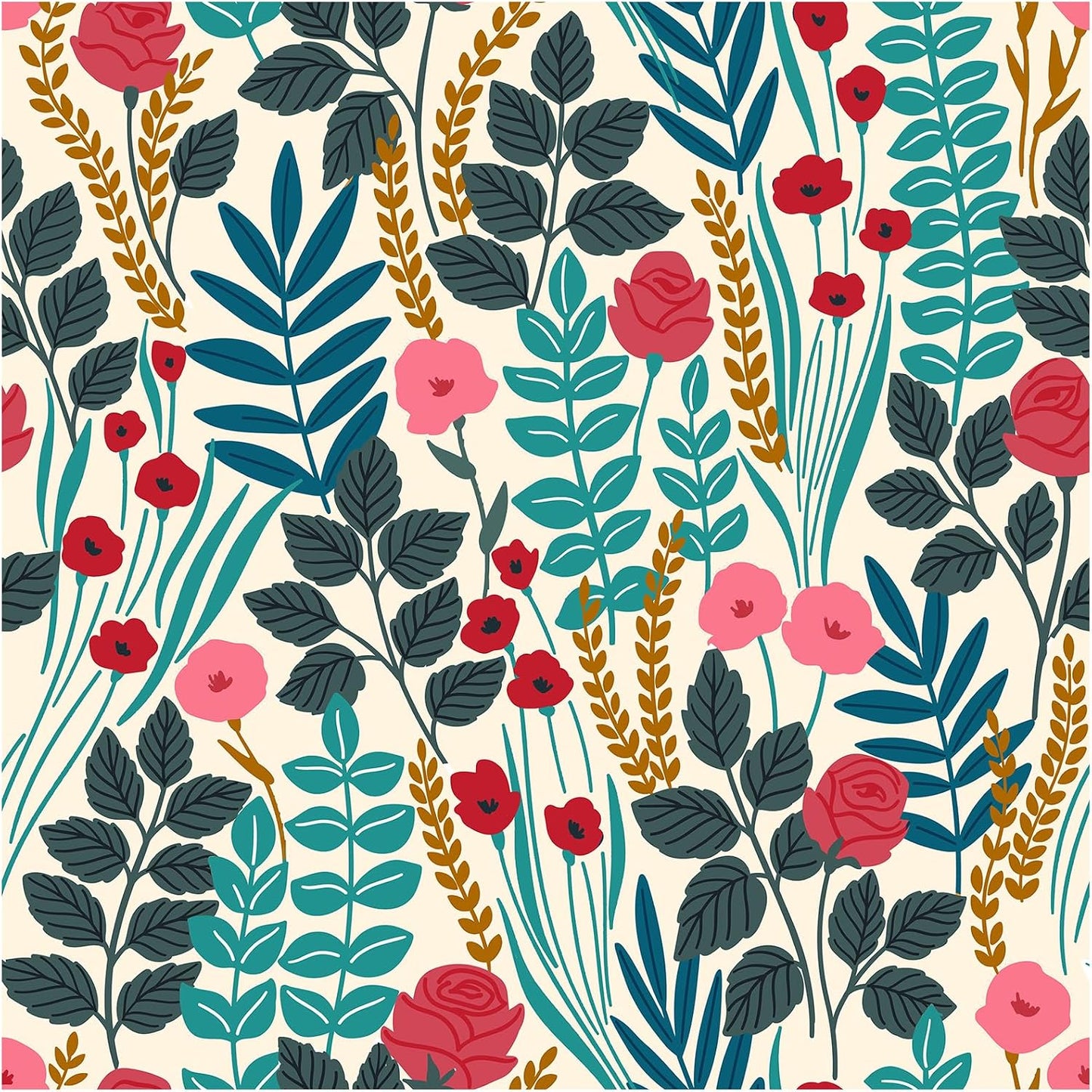 Floralplus Boho Wallpaper Peel and Stick Floral Wallpaper for Bathroom | Removable Renter Friendly Wallpaper Floral Tropical Leaf Contact Paper for Cabinet Home Decor, 17.5 x 118 in