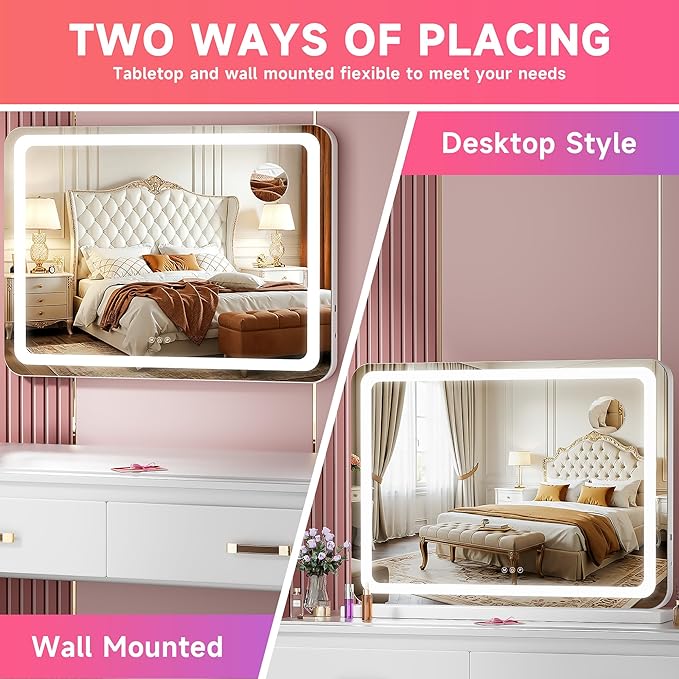 Vanity Mirror with Lights, Dimmable 3 Modes, Memory Function, Smart Touch - Image 4