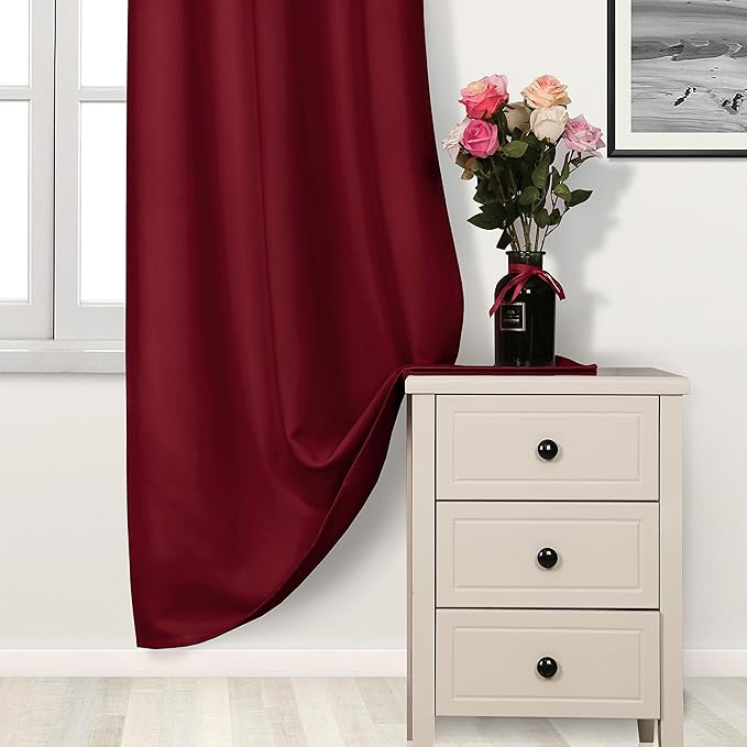 DWCN Christmas Curtains 63 Inch Length, Burgundy Red Blackout Curtains - Image 3