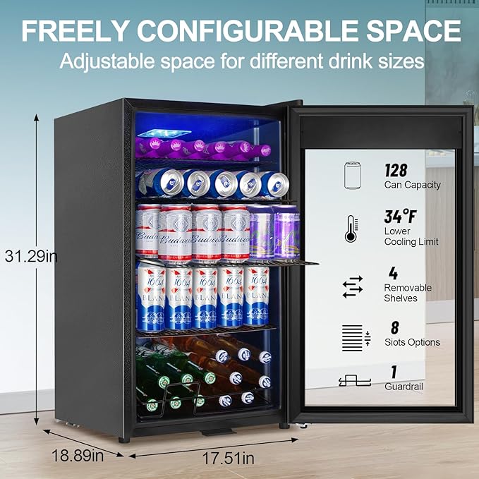 Beverage Refrigerator Cooler, 128 Cans 3.2 Cu.Ft Mini Fridge Glass Door - Image 2