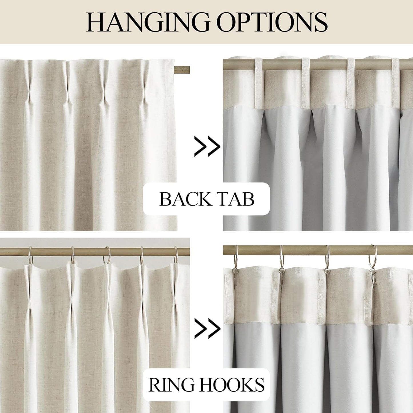 Vision Home Natural Pinch Pleated Full Blackout Curtains Linen Blended Room Darkening Window Curtains 120 inch for Living Room Bedroom Thermal Insulated Pinch Pleat Drapes with Hooks 10ft 40"Wx120"Lx2