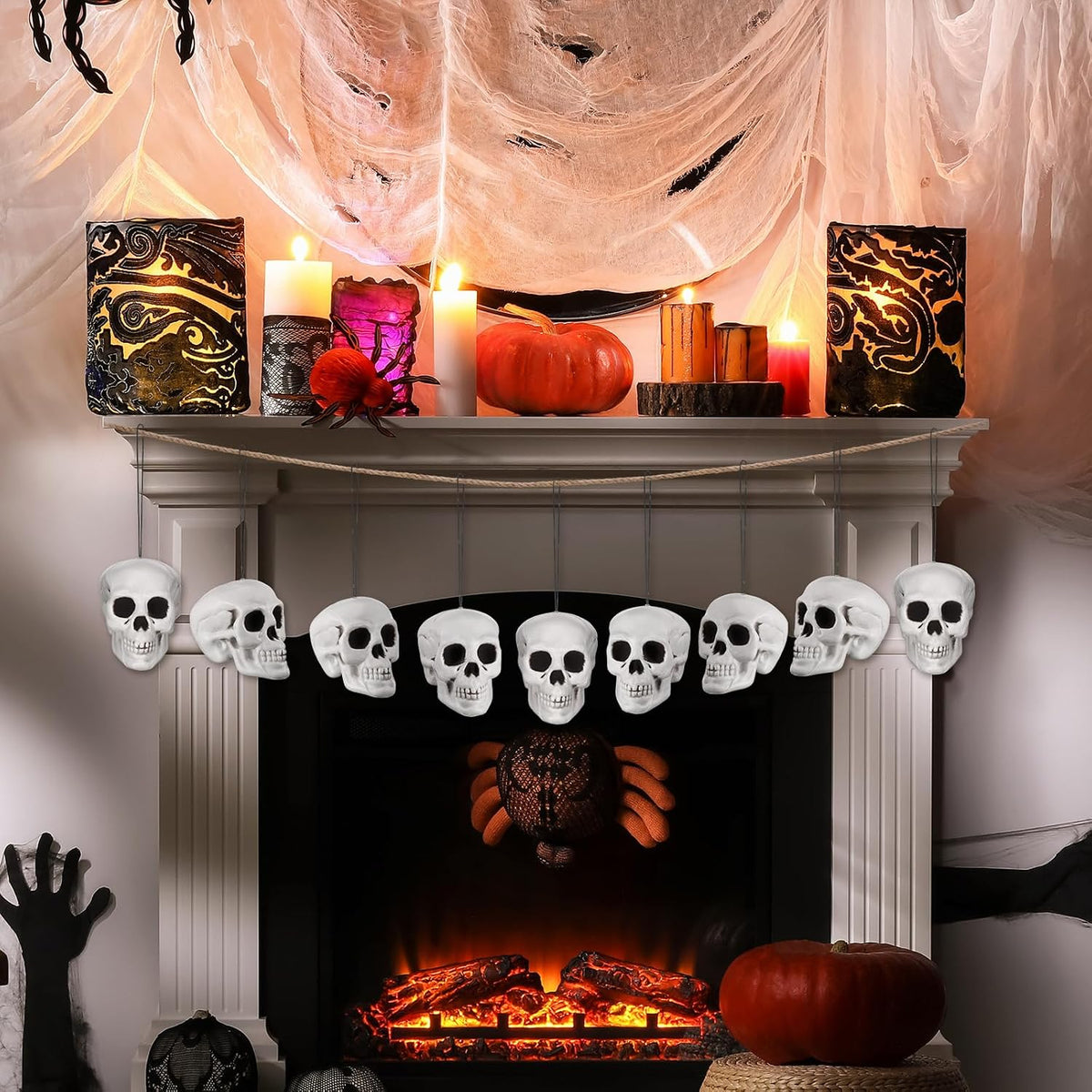 Lenwen 12 Pcs Skull Halloween Hanging Tree Ornaments, 4.3x4.3x3.15''