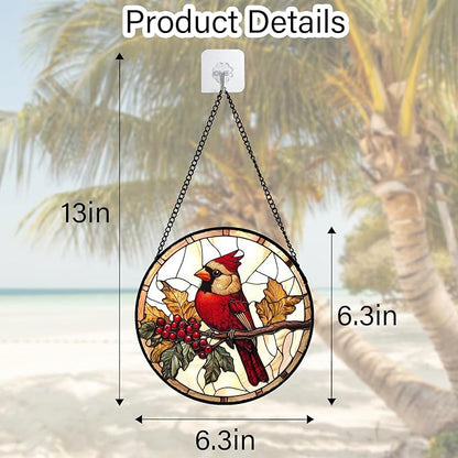 DASTOLL Stained Glass Window Hanging, Birds on a Branch Cardinal Sun Catchers - Image 5