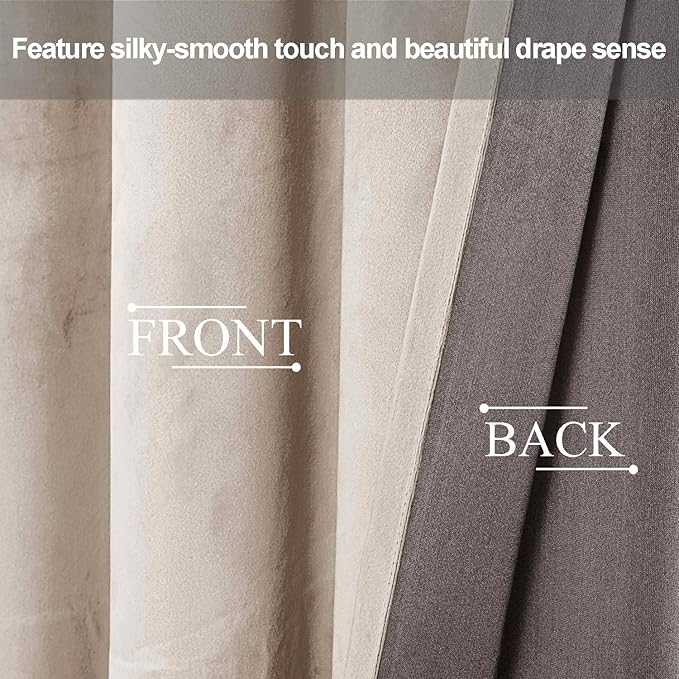 JIUZHEN Beige Velvet Curtains 84 inches - Image 4