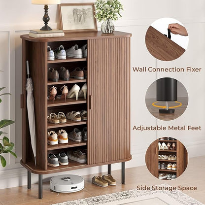 Shoe Storage Cabinet with Adjustable Shelves, 6-Tier Mid-Century Modern Shoe - Image 5