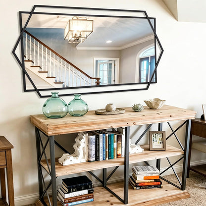24"x47" Large Wall Mirror for Decor, Living Room Decoraive Wall Mirror with Metal Frame, Unique Black Bathroom Mirror Vertical or Horizontal Hanging
