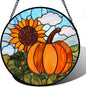 DASTOLL Stained Glass Window Hanging Fall Farm Scenery Sunflower Pumpkin 7.8" by DASTOLL