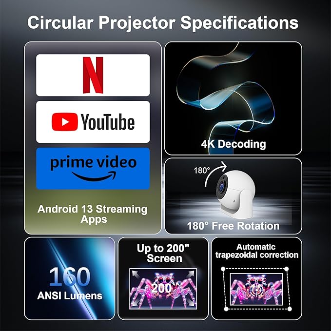 Mini Portable Projector with WiFi and Bluetooth, Built-in Apps Smart Projector - Image 2