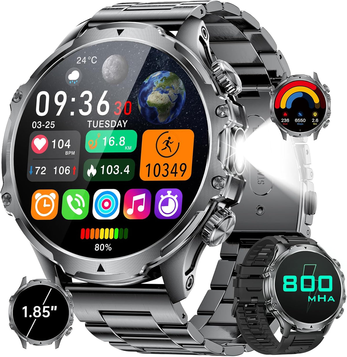 military smart watch for men, 1.85'' hd large, main product view