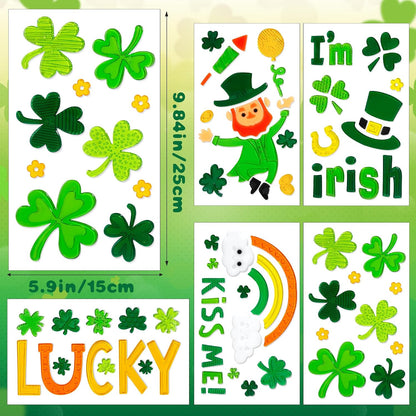 6 Pcs St Patricks Day Window clings–Reusable Window Cling for Glass Windows | Reusable window stickers for window clings with Shamrock Irish Rainbow Gnome Gel Window Clings for St Patrick Day Decorations