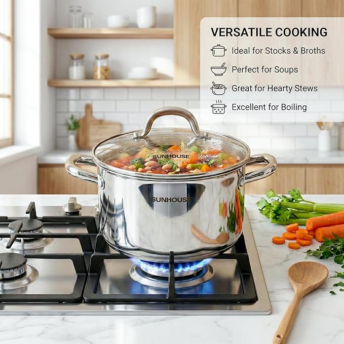 Sunhouse Professional 10-Quart Whole-Clad Multi-Ply Stainless Steel Stock Pot - Image 5