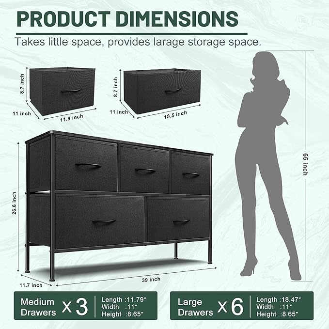 Dresser for Bedroom with 5 Drawers, Chest of Drawers, Storage Drawers Organizer - Image 3