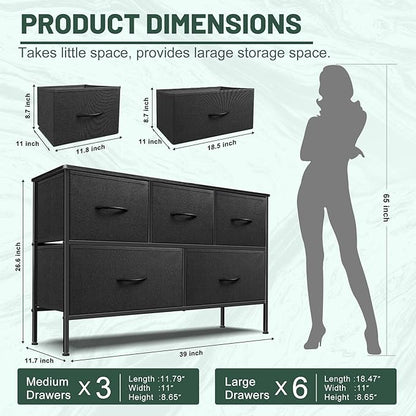 Dresser for Bedroom with 5 Drawers, Chest of Drawers, Storage Drawers Organizer - Image 3
