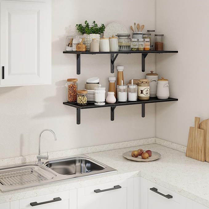 36 Inch Black Floating Shelves Wall Mounted, 12 Inch Deep Wall Shelves - Image 2