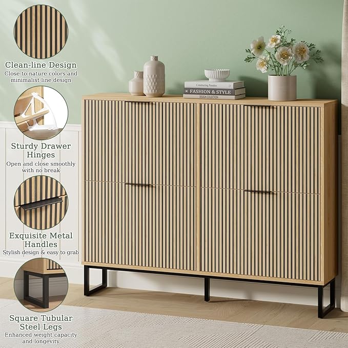 Shoe Cabinet Storage with 4 Flip Drawers, Narrow Hidden Shoe Organizer Cabinet - Image 4