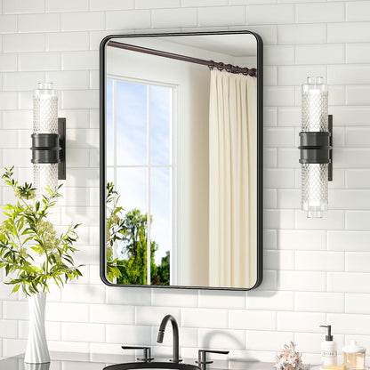 Black Bathroom Mirror 20 x 30 Inch Matte Black Bathroom Mirrors, Tempered Glass, Modern Farmhouse Wall Mounted Mirror for Decorative(Horizontal/Vertical)