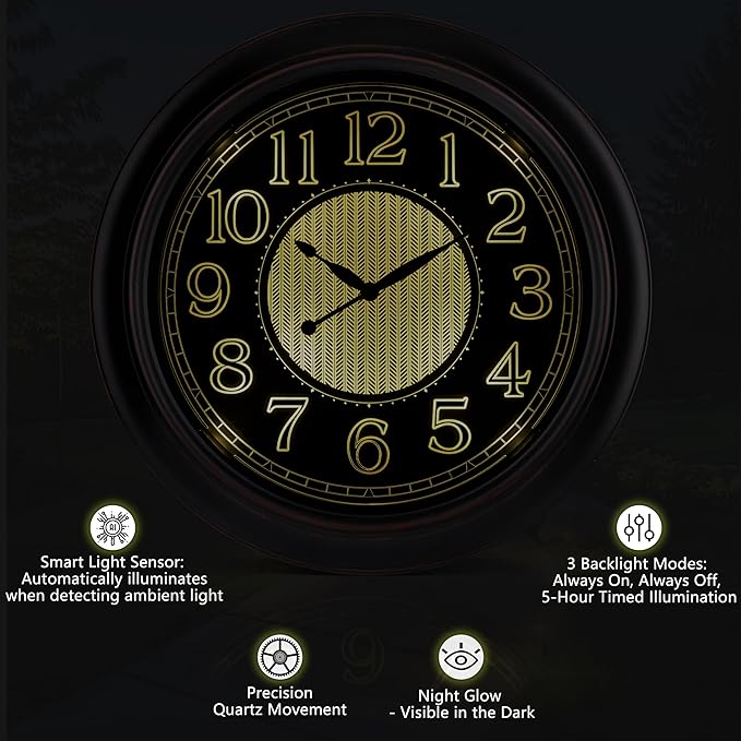 Koosome 18 Inch Lighted Wall Clock Outdoor Clocks - Image 4