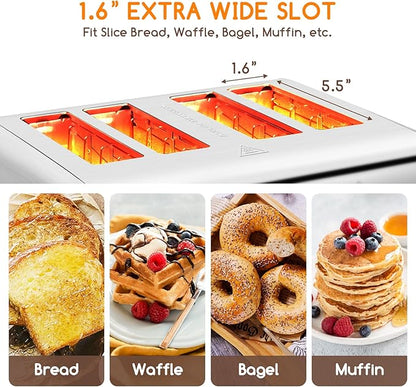 Aigostar Toaster 4 Slice 1.6" Wide Slot Stainless Steel Toasters - Image 2