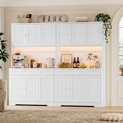 Pantry Cabinet with Charging Station and Light, Tall Kitchen Pantry Storage - Image 6