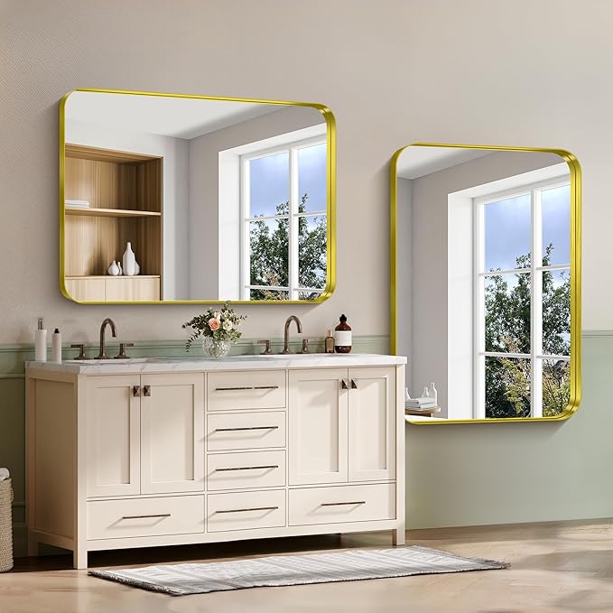 CIRCUMI Gold Bathroom Mirror, Rounded Corner, Tempered Glass, Large Mirror - Image 6
