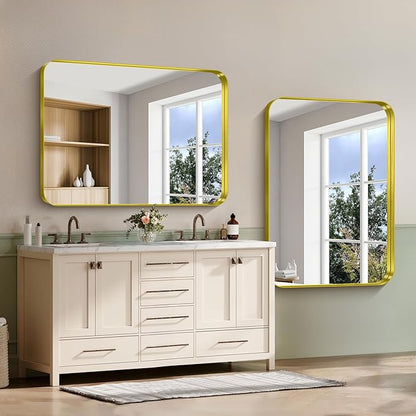 CIRCUMI Gold Bathroom Mirror, Rounded Corner, Tempered Glass, Large Mirror - Image 6
