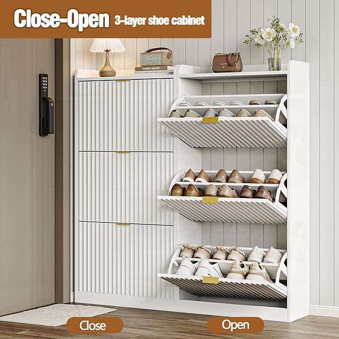 CHUWELL Fluted Shoe Cabinet Storage - Image 5
