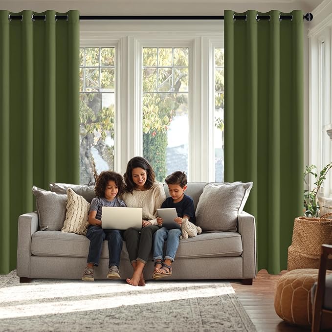 JIUZHEN Olive Green Blackout Curtains - Image 3