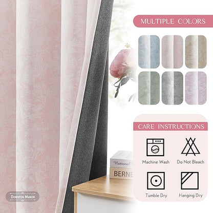 Beauoop Pink Floral Jacquard Blackout Curtains 63 Inches Long 2 Panels - Image 8