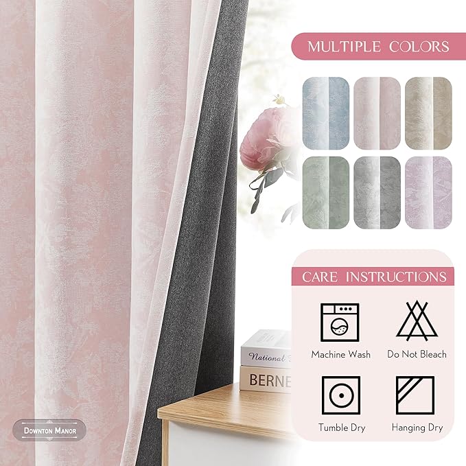 Beauoop Pink Floral Jacquard Blackout Curtains 72 Inches Long 2 Panels - Image 8