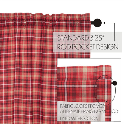 VHC Brands Rustic Red Plaid Braxton Scalloped Curtain for Kitchen & Dining Room Valance 16x72