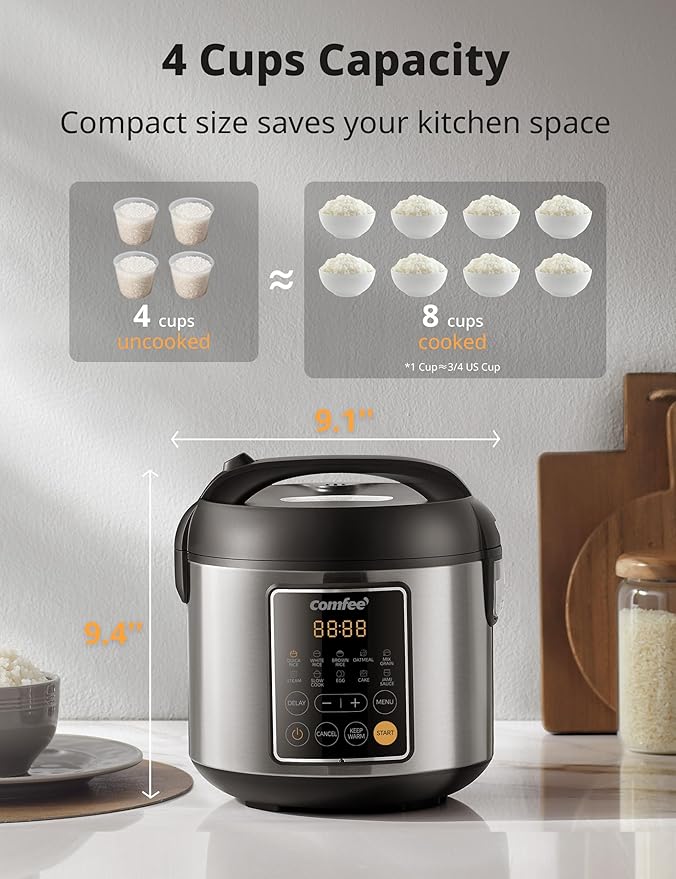 COMFEE' Rice Cooker, 4 Cups Uncooked, 8 Cups Cooked Slow Cooker, 2 Qt Small - Image 3