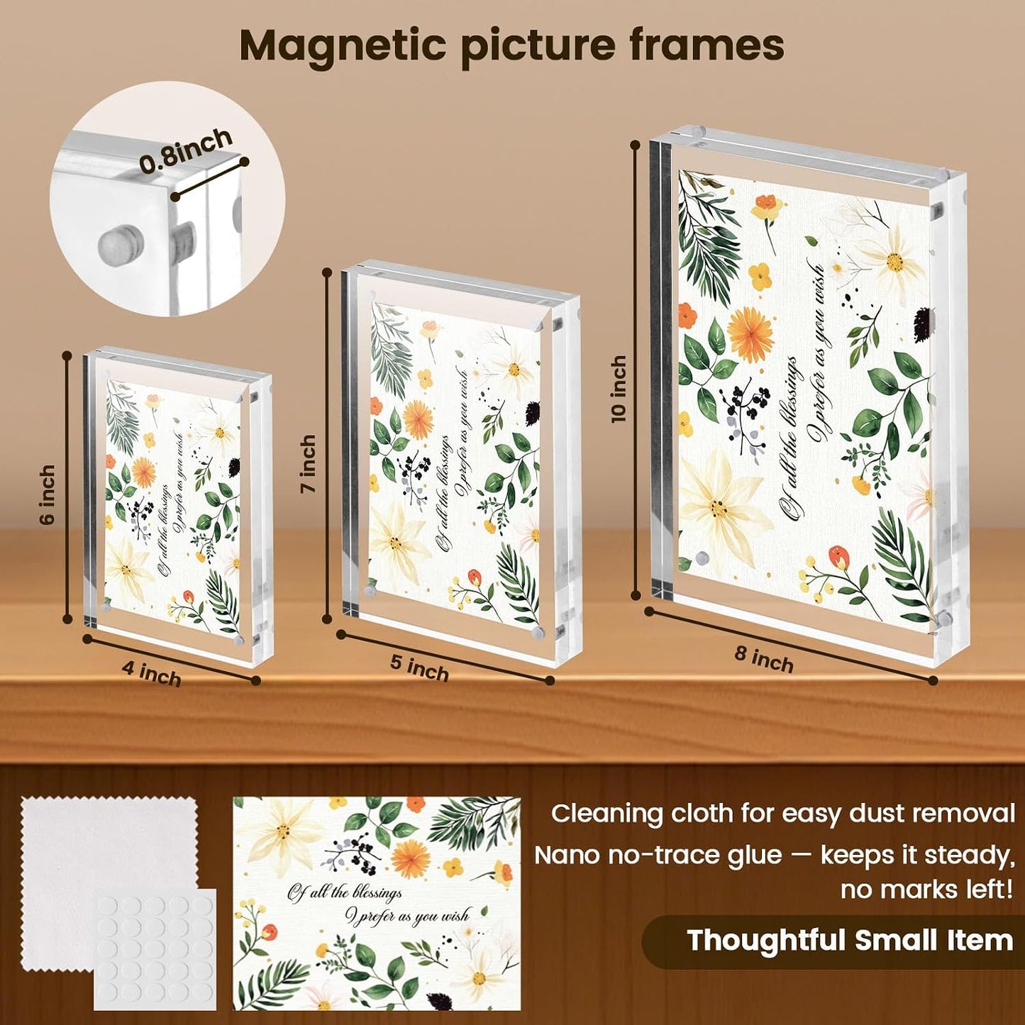 5x7 Acrylic Frames 2 Pack, Double Sided Magnetic Frames | Frameless Clear Photo Frames, Desktop Pictures Display