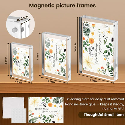 5x7 Acrylic Frames 2 Pack, Double Sided Magnetic Frames | Frameless Clear Photo Frames, Desktop Pictures Display