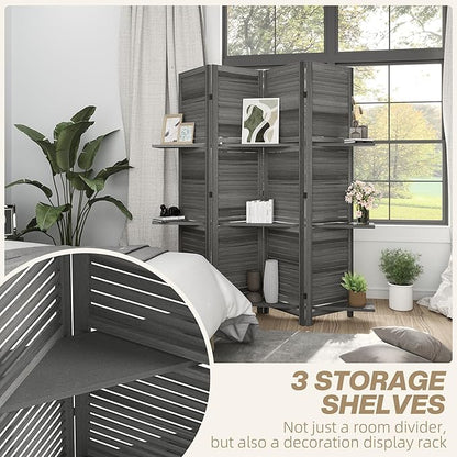 HOMCOM Room Divider, 4 Panel 67" Tall Wood Privacy Screen - Image 3