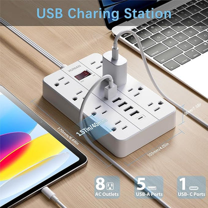 Extension Cord Power Strip Surge Protector 15 Ft, HUNIAN Flat Plug - Image 2