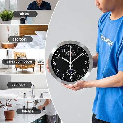 HITO 10 Inch Silent Wall Clock Battery Operated Non Ticking Glass Cover Silver - Image 5