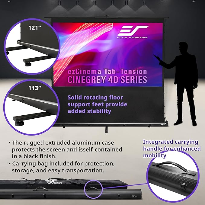 Elite Screens ezCinema Tab-Tension CineGrey 4D, 121-inch 16:9, Manual Floor - Image 8