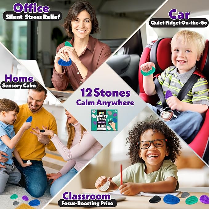 Fidget Toys Adults Sensory Stones: 12 Pack Textured Worry Stone - Image 7